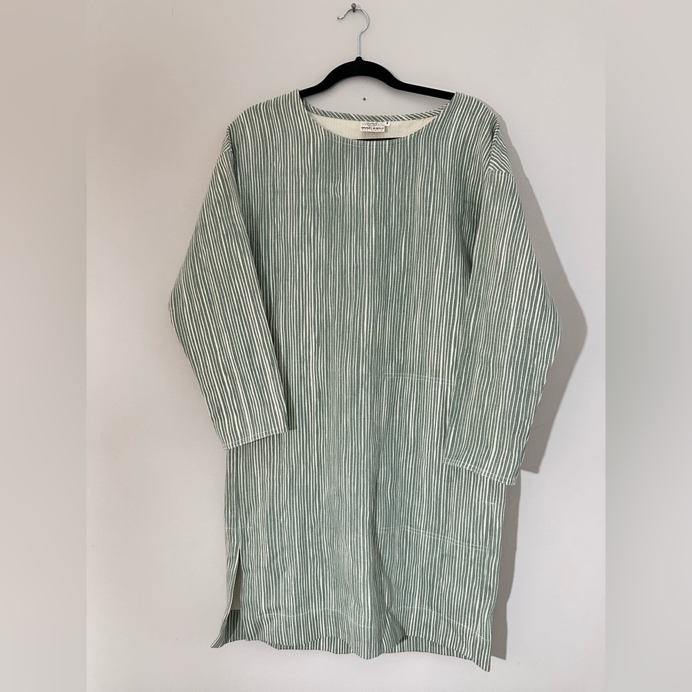Gravel and Gold California Green and white stripe dress